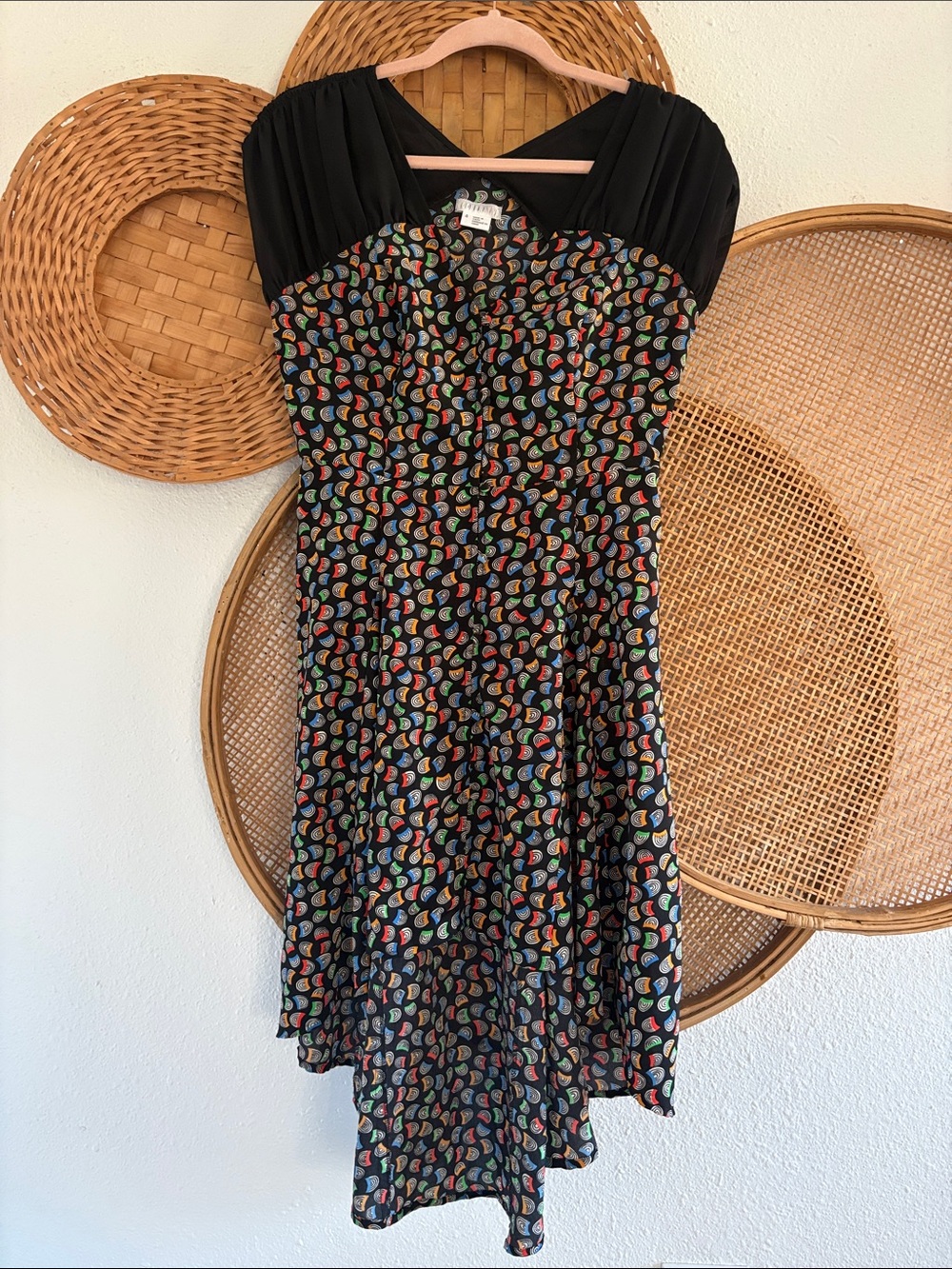Urban Outfitters Hi Low Black Tea Dress with Colorful Paisley Print